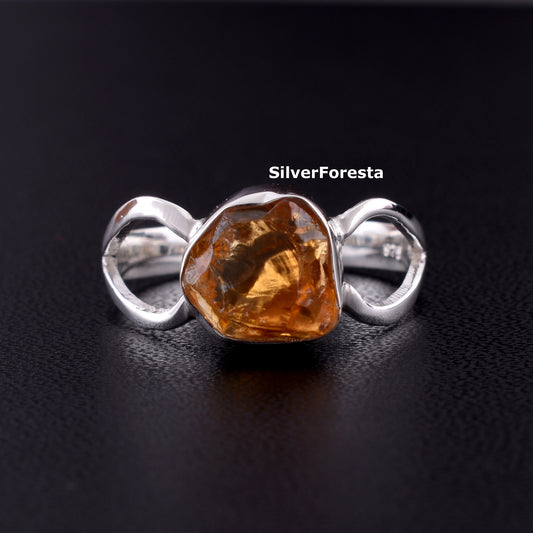 Rough Citrine Gemstone Ring - SilverForestaa