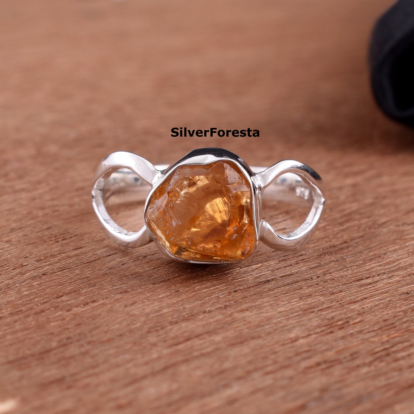 Rough Citrine Gemstone Ring - SilverForestaa