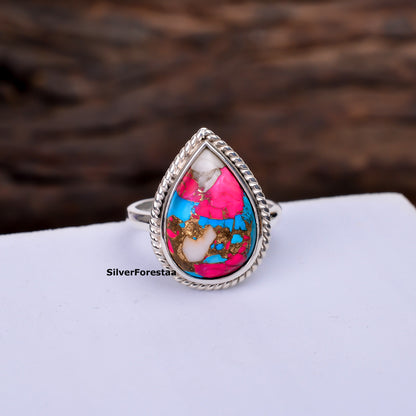 Artisan Cotton Candy Turquoise Ring in Pure Sterling Silver