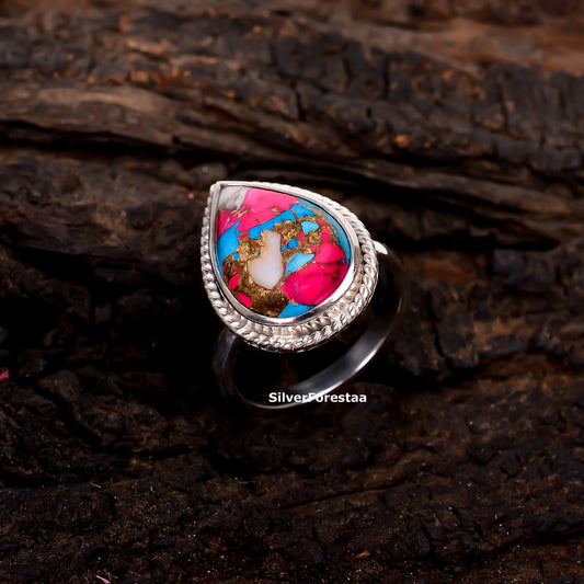 Artisan Cotton Candy Turquoise Ring in Pure Sterling Silver