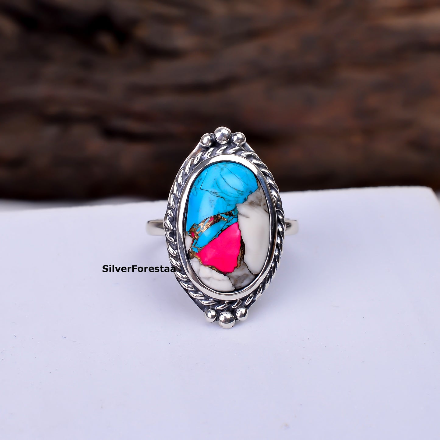 Cotton Candy Turquoise Gemstone Ring – Elegant Silver Setting