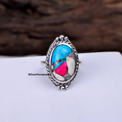 Cotton Candy Turquoise Gemstone Ring – Elegant Silver Setting