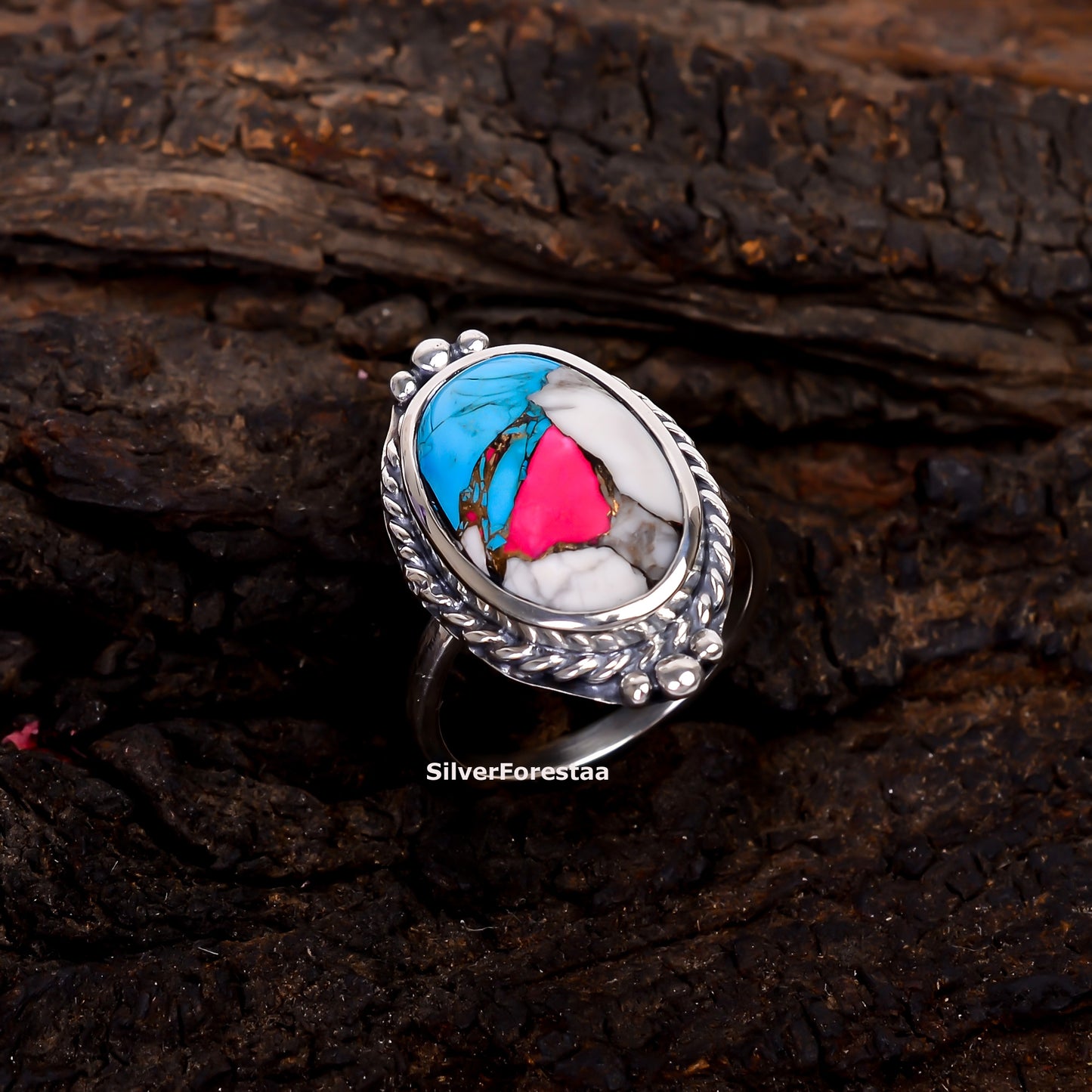 Cotton Candy Turquoise Gemstone Ring – Elegant Silver Setting