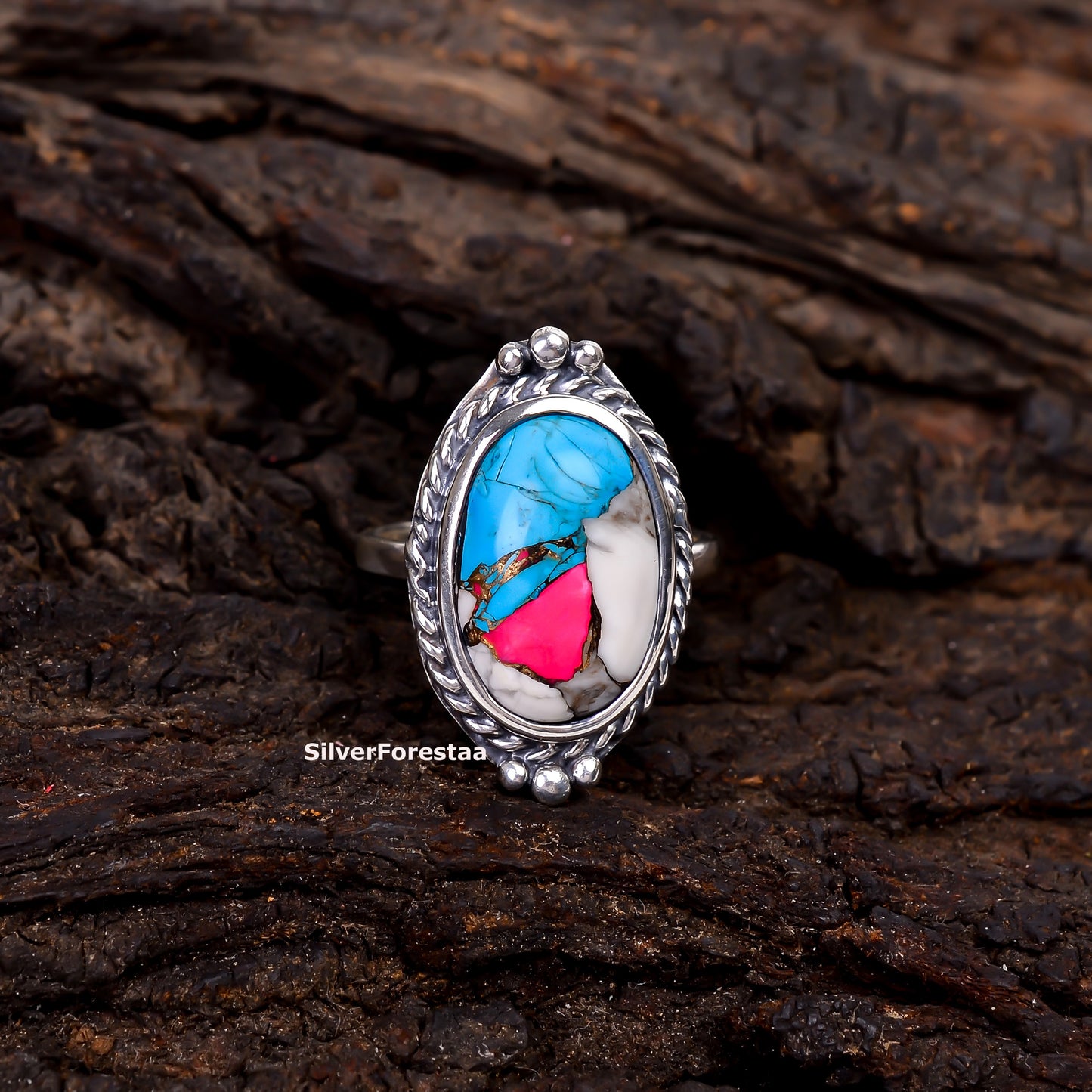 Cotton Candy Turquoise Gemstone Ring – Elegant Silver Setting