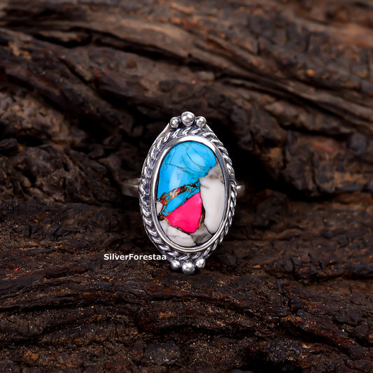 Cotton Candy Turquoise Gemstone Ring – Elegant Silver Setting