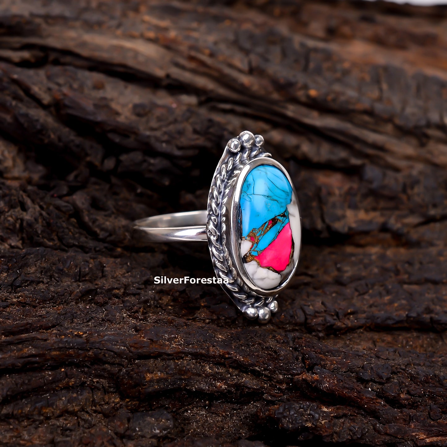 Cotton Candy Turquoise Gemstone Ring – Elegant Silver Setting