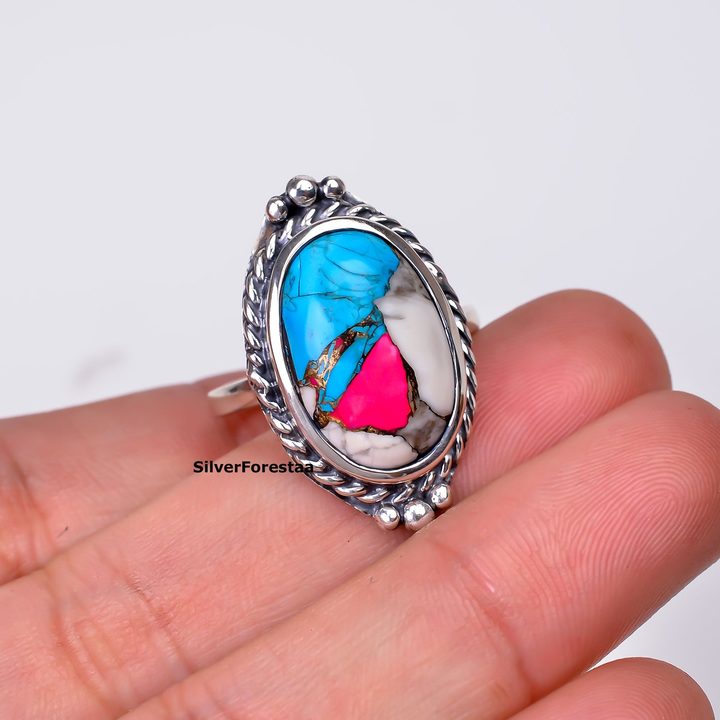 Cotton Candy Turquoise Gemstone Ring – Elegant Silver Setting