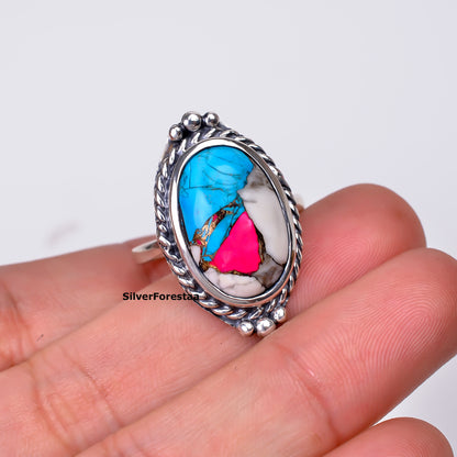 Cotton Candy Turquoise Gemstone Ring – Elegant Silver Setting