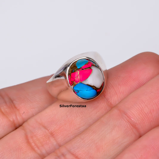 Handcrafted Cotton Candy Turquoise Ring – 925 Silver Boho Gem