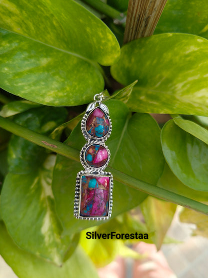 Buy Silver Pink Turquoise Kingman Pendant | SilverForestaa