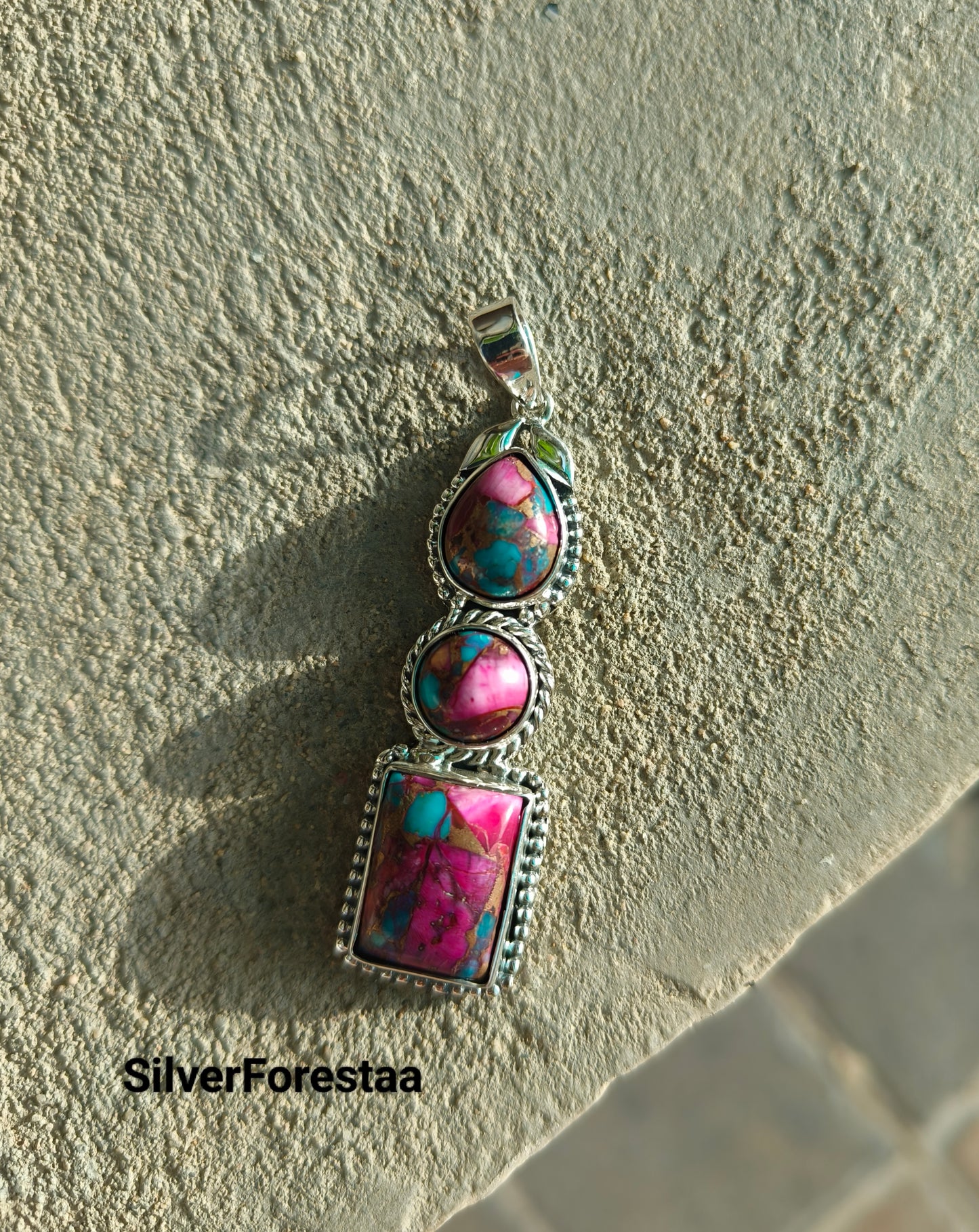Buy Silver Pink Turquoise Kingman Pendant | SilverForestaa