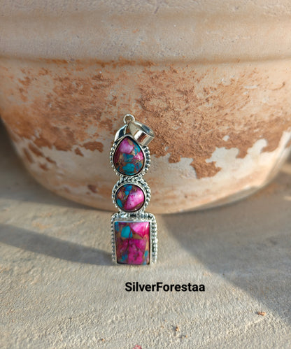 Buy Silver Pink Turquoise Kingman Pendant | SilverForestaa