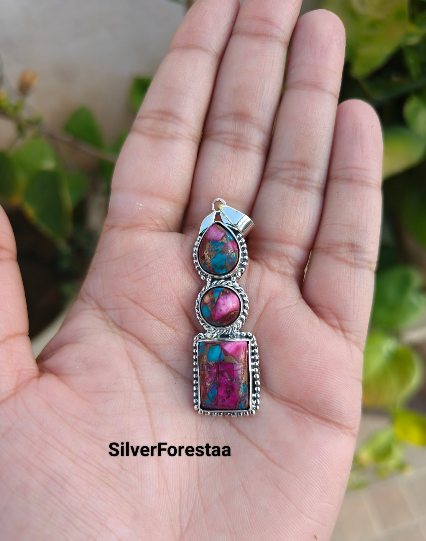 Buy Silver Pink Turquoise Kingman Pendant | SilverForestaa