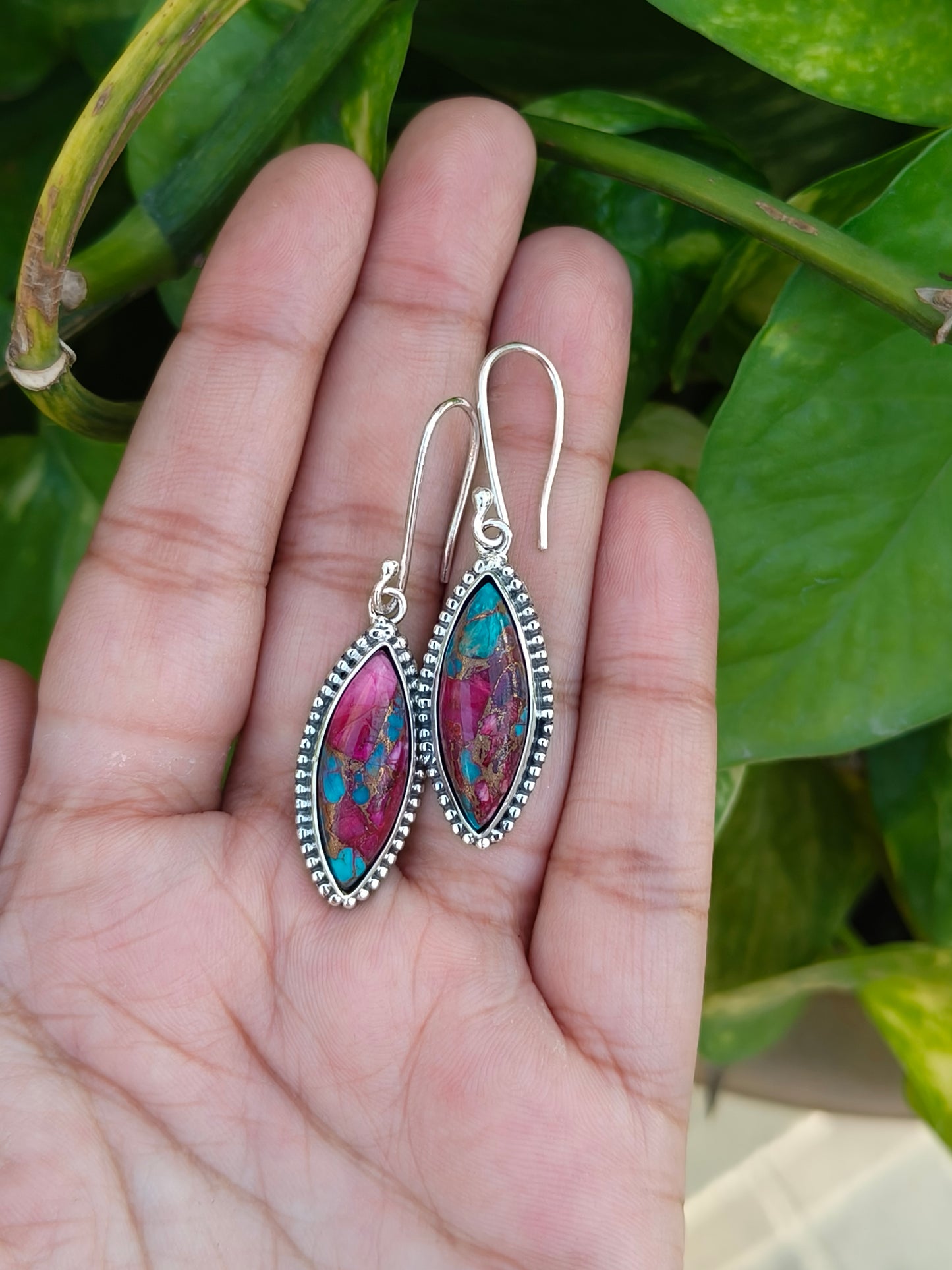 Turquoise Silver Drop Earrings 