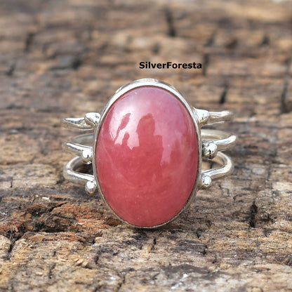Pink Rhodochrosite Ring – 925 Silver Statement Jewelry