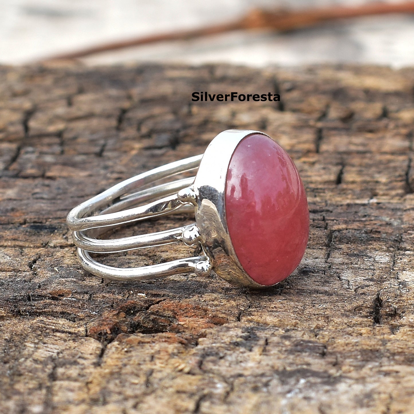 Pink Rhodochrosite Ring – 925 Silver Statement Jewelry