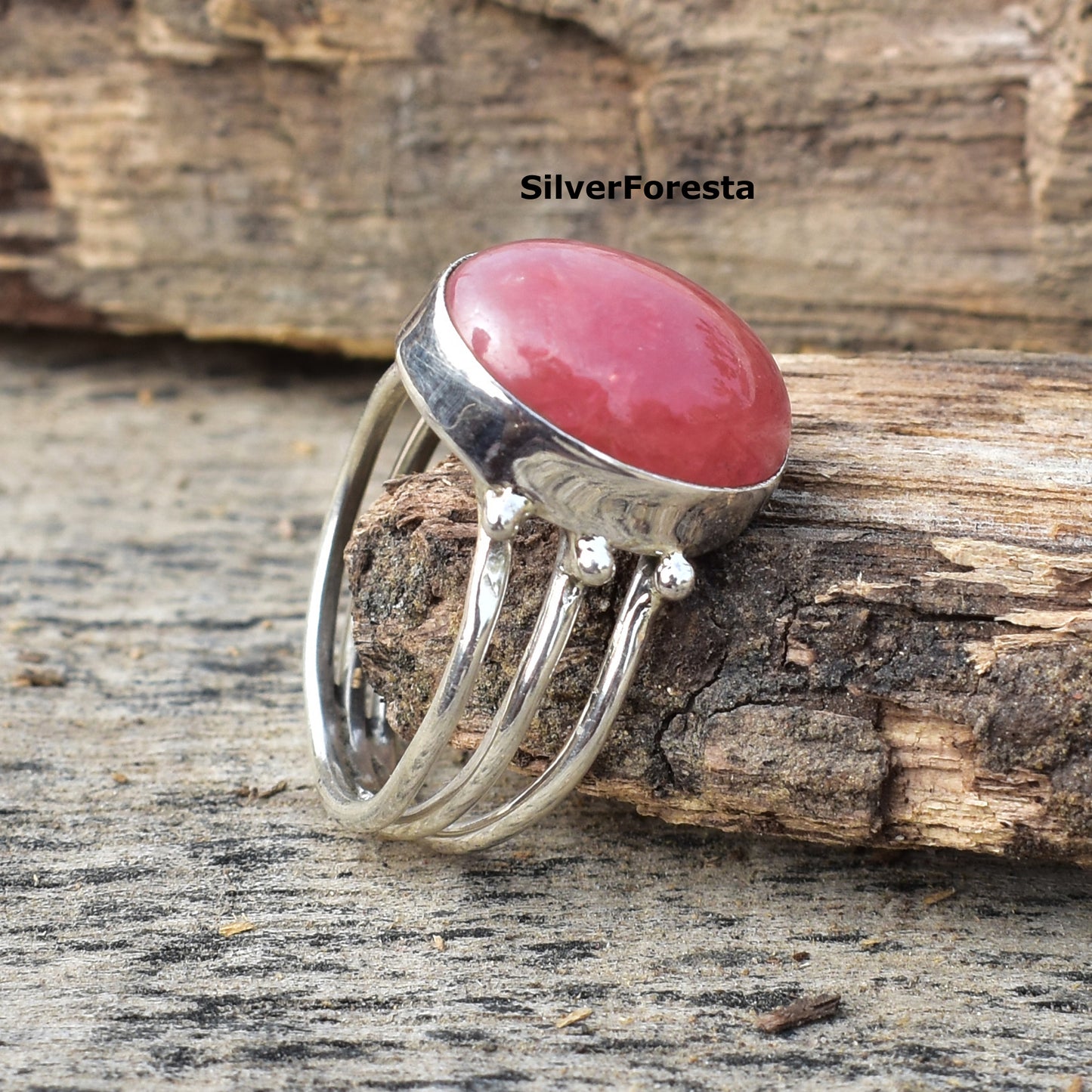 Pink Rhodochrosite Ring – 925 Silver Statement Jewelry