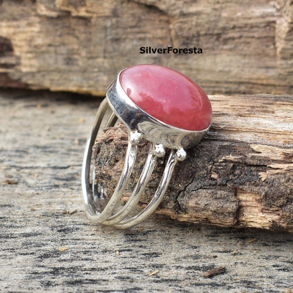Pink Rhodochrosite Ring – 925 Silver Statement Jewelry