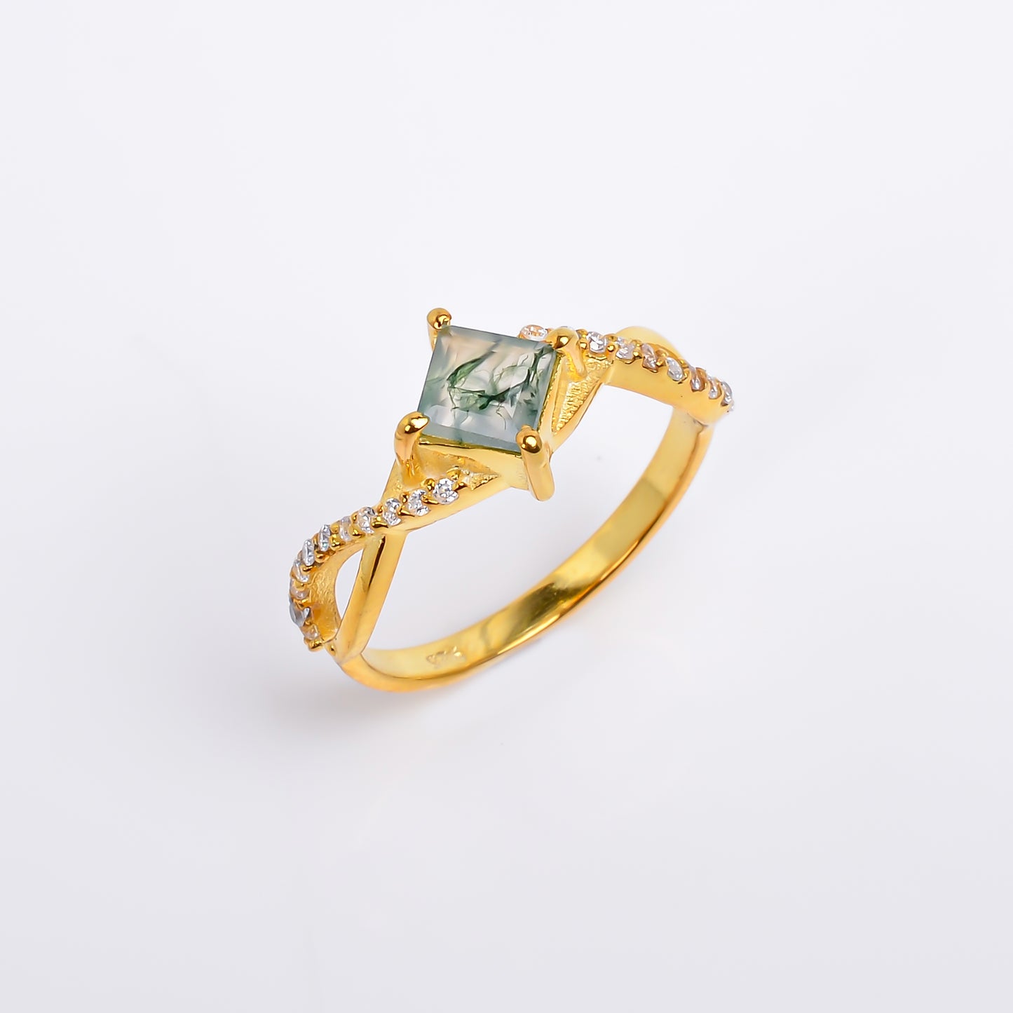 Natural Moss Agate Engagement Ring | 925 Sterling Silver