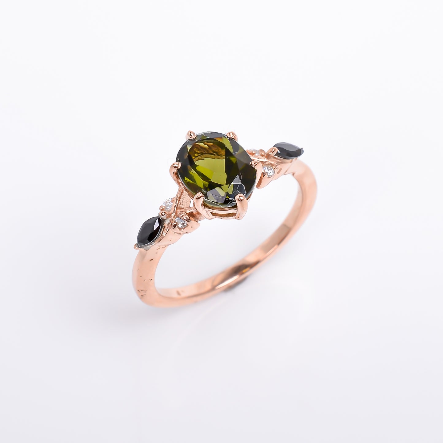 Polished Moldavite Gemstone Silver Engagement Ring