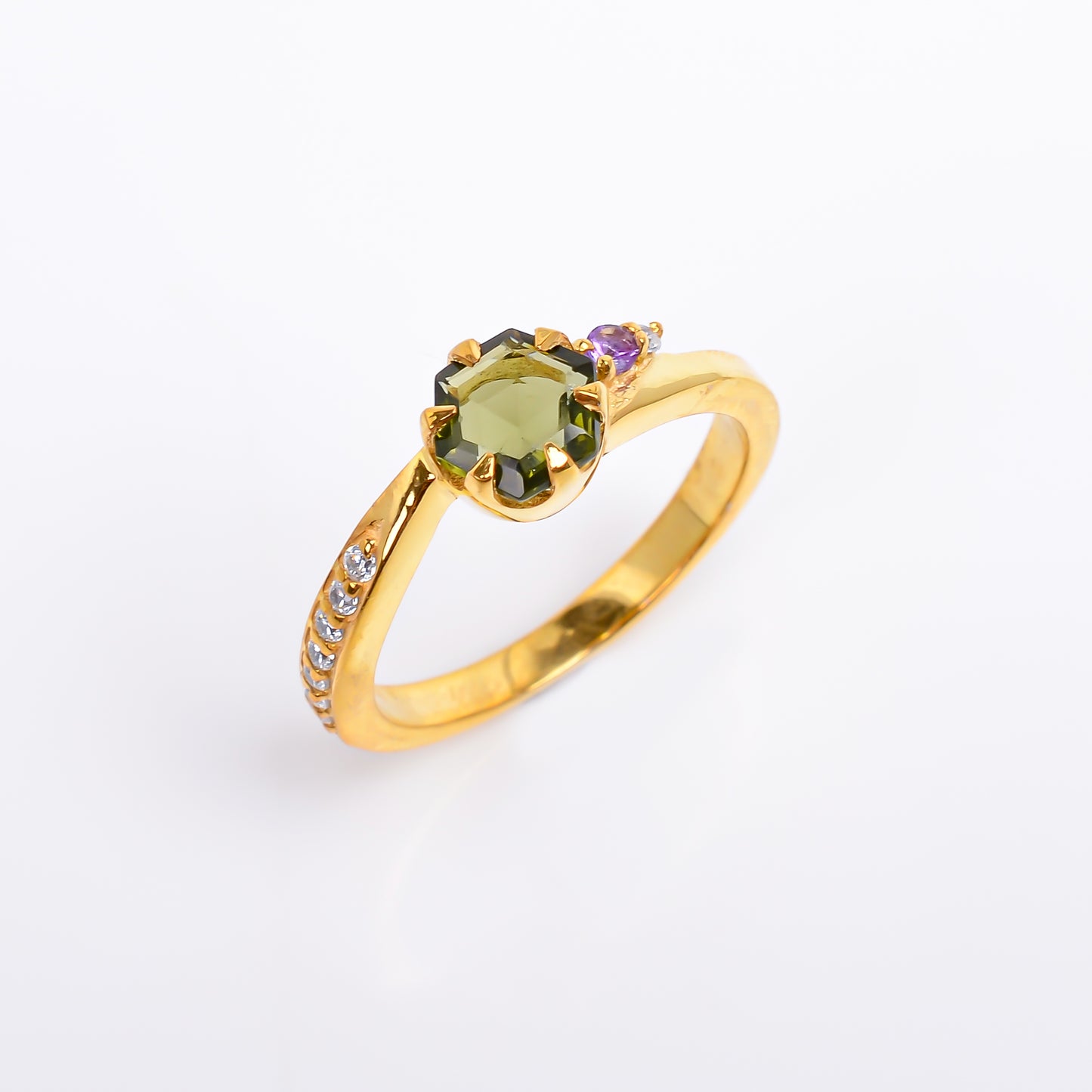 Natural Faceted Moldavite Ring | 925 Sterling Silver