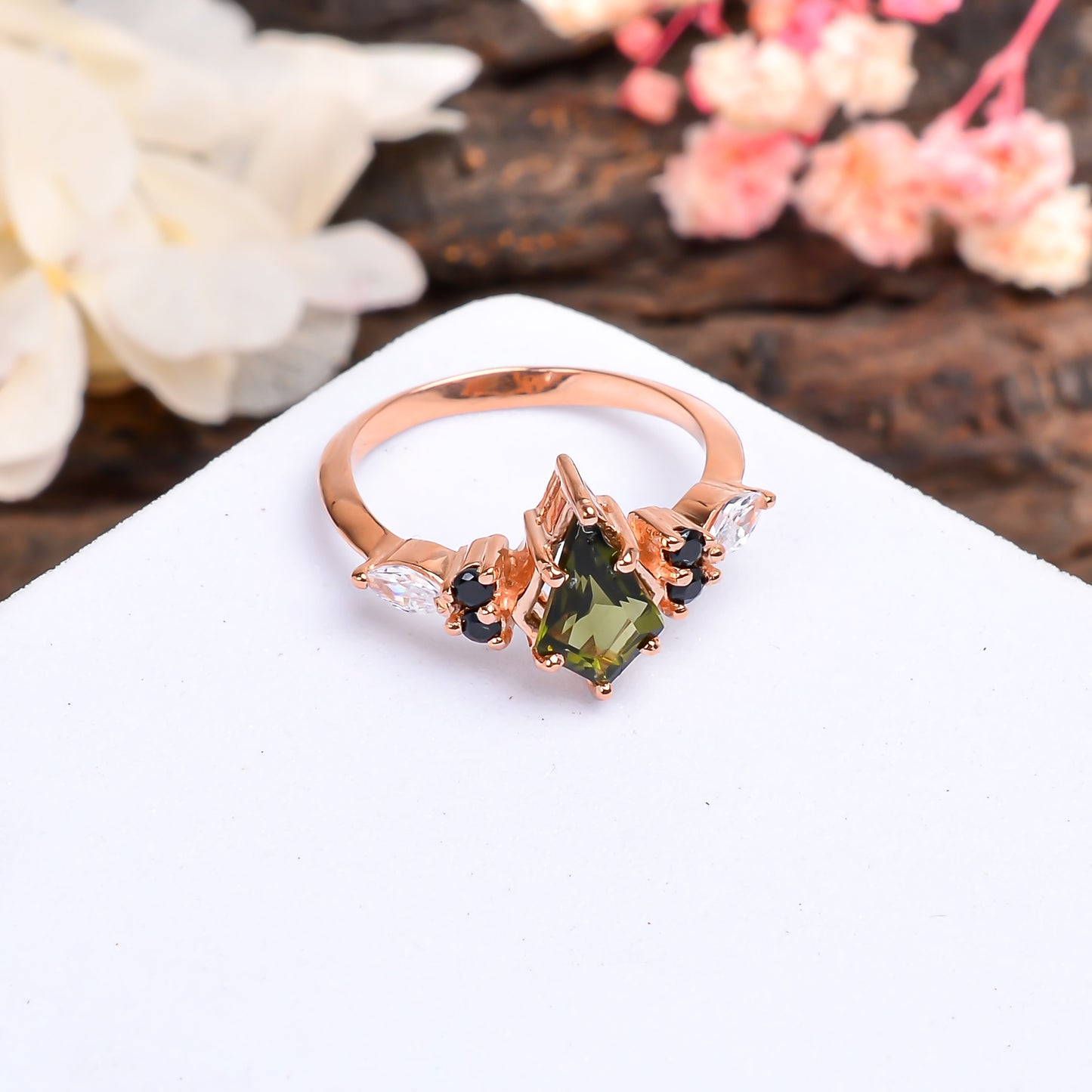 Moldavite Sterling Silver Ring - Bridal Jewelry