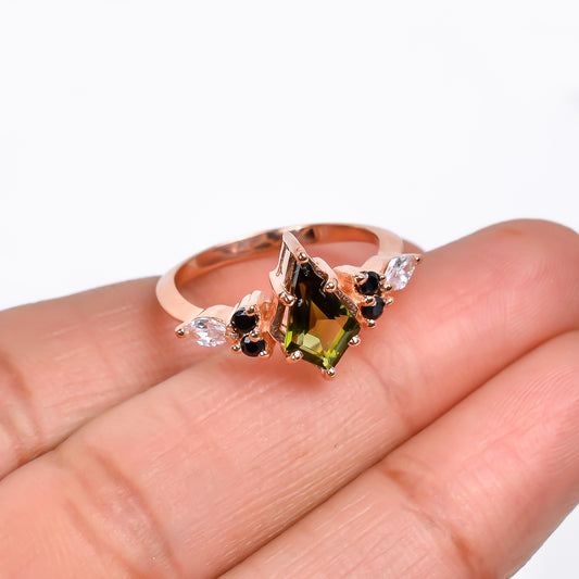 Moldavite Sterling Silver Ring - Bridal Jewelry