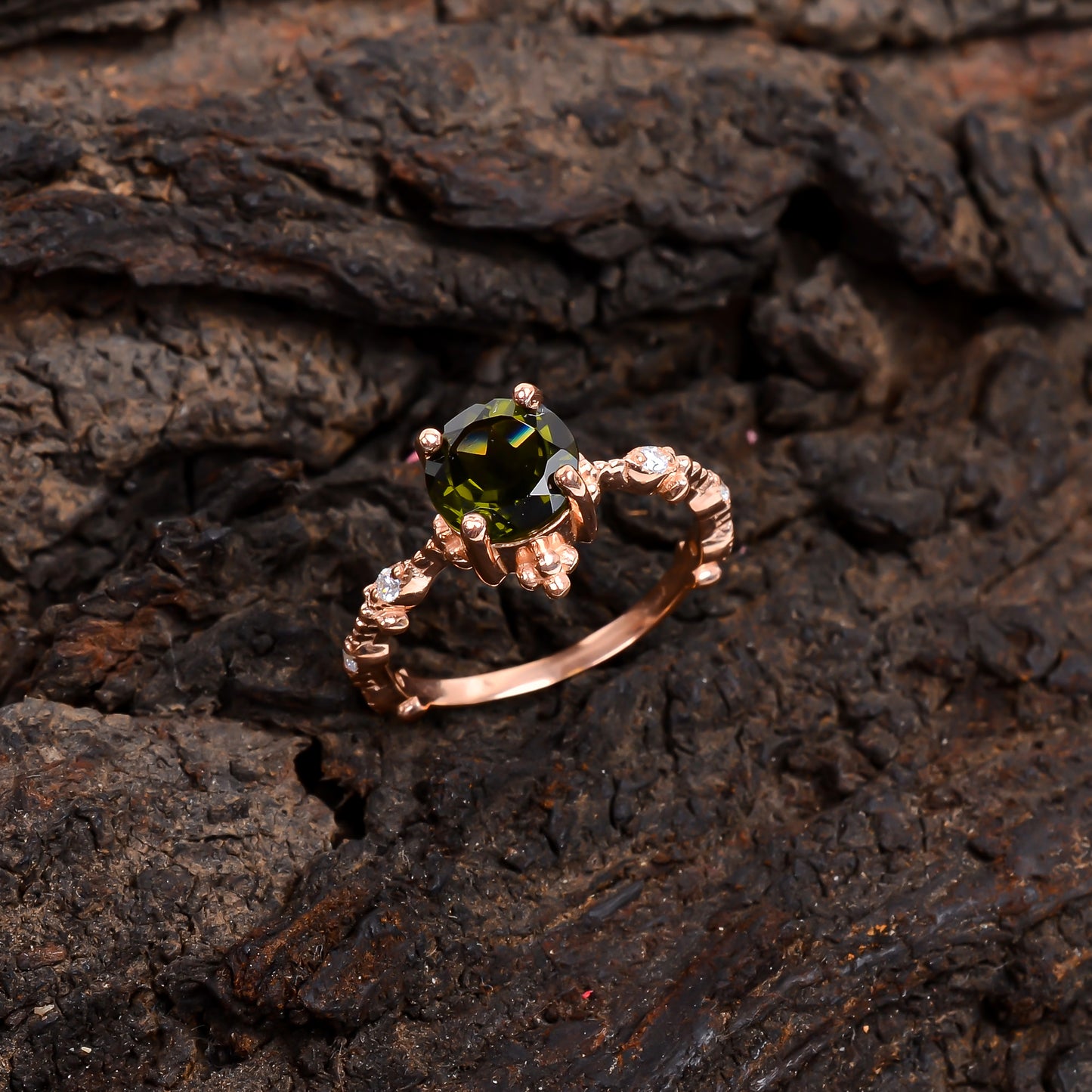 Genuine Polished Faceted Moldavite Silver Ring