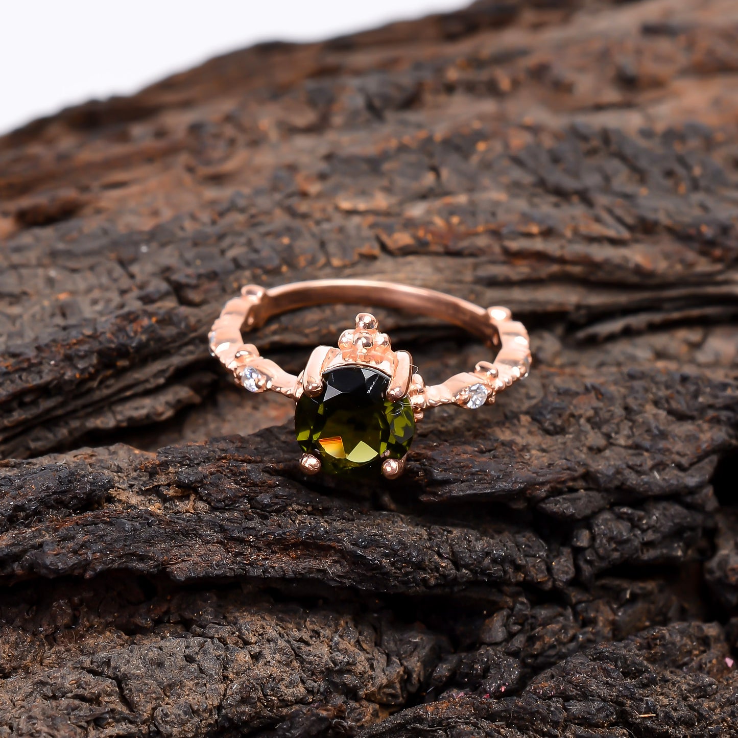 Genuine Polished Faceted Moldavite Silver Ring