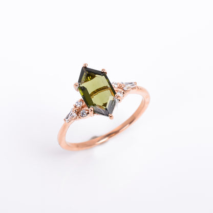925 Sterling Silver Polished Moldavite Engagement Ring