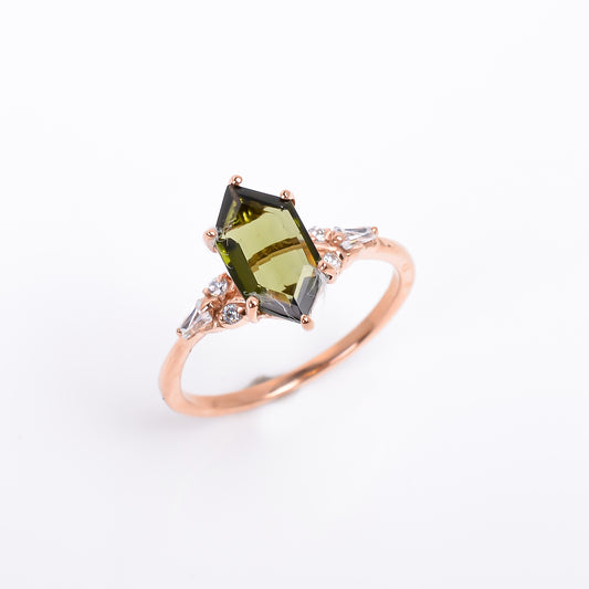 925 Sterling Silver Polished Moldavite Engagement Ring