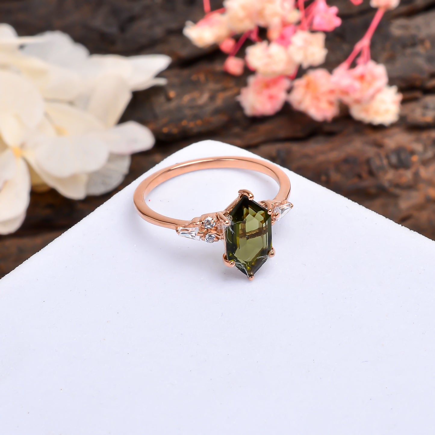 925 Sterling Silver Polished Moldavite Engagement Ring