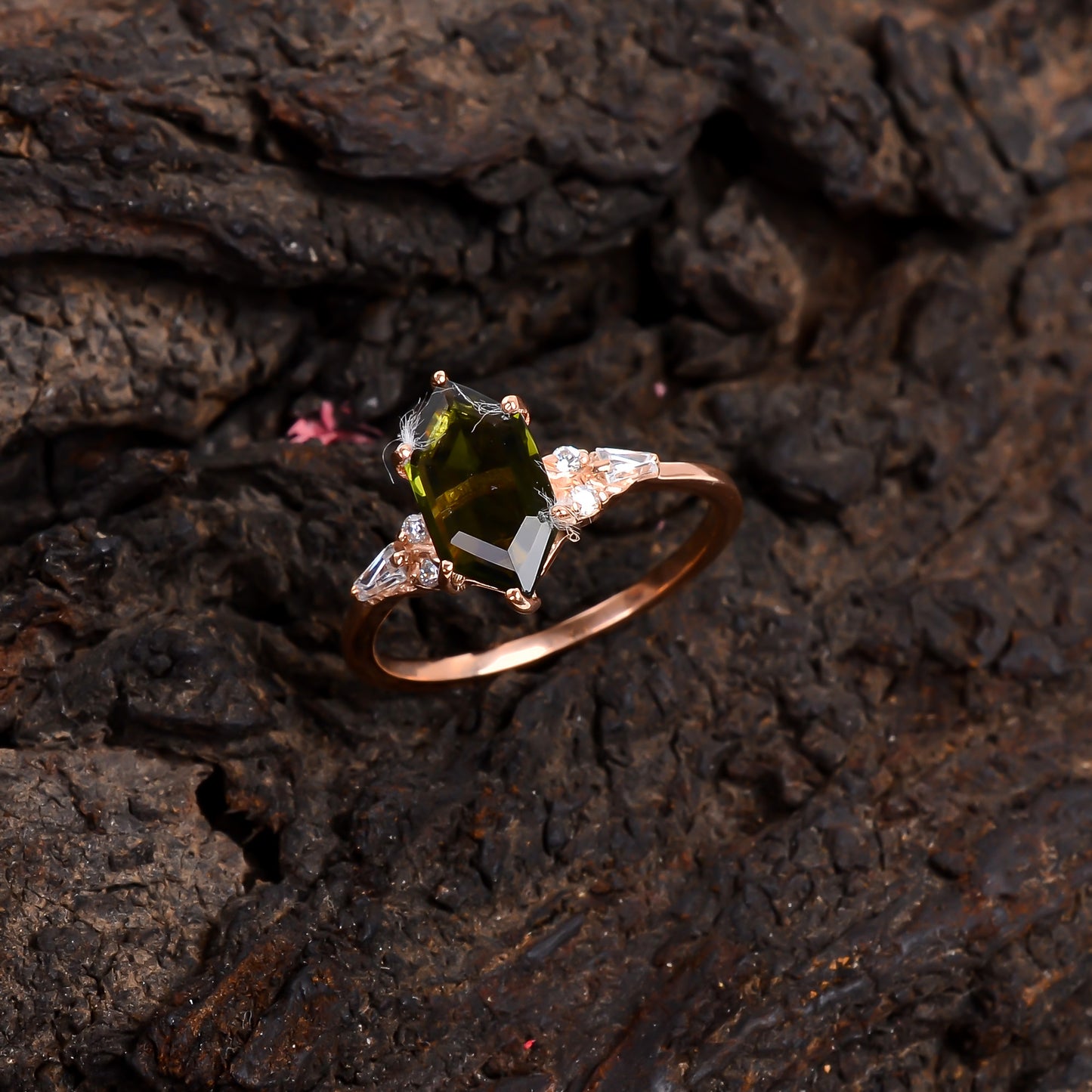 925 Sterling Silver Polished Moldavite Engagement Ring