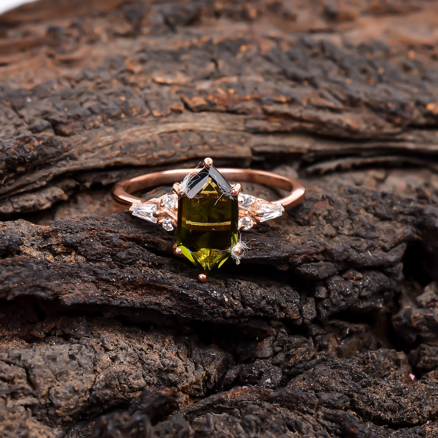 925 Sterling Silver Polished Moldavite Engagement Ring