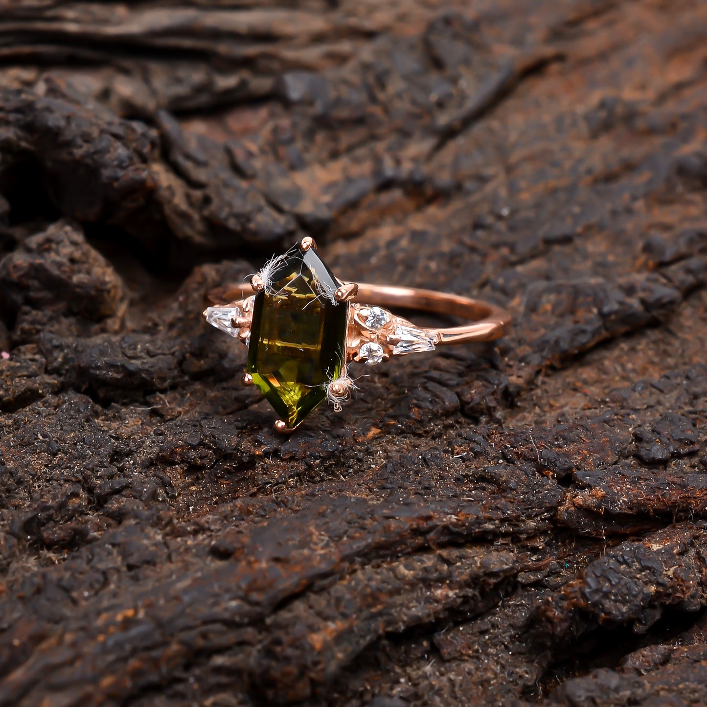 925 Sterling Silver Polished Moldavite Engagement Ring