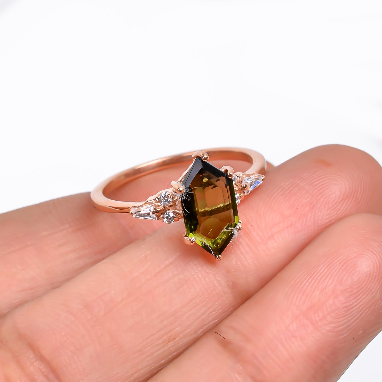 925 Sterling Silver Polished Moldavite Engagement Ring