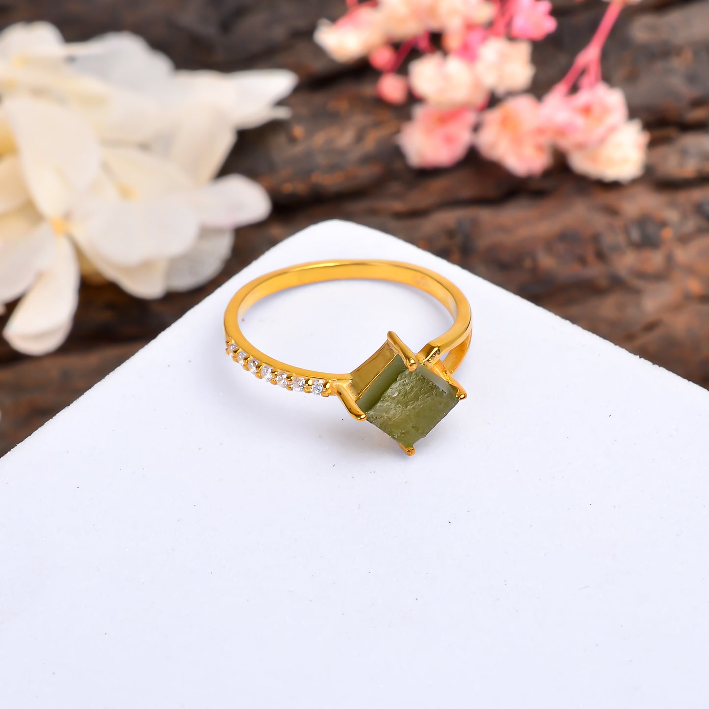 925 Sterling Silver Dainty Minimalist Moldavite Ring