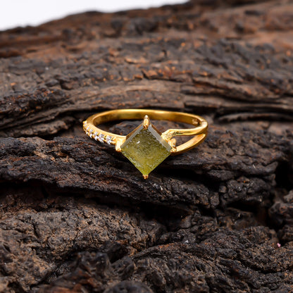 925 Sterling Silver Dainty Minimalist Moldavite Ring