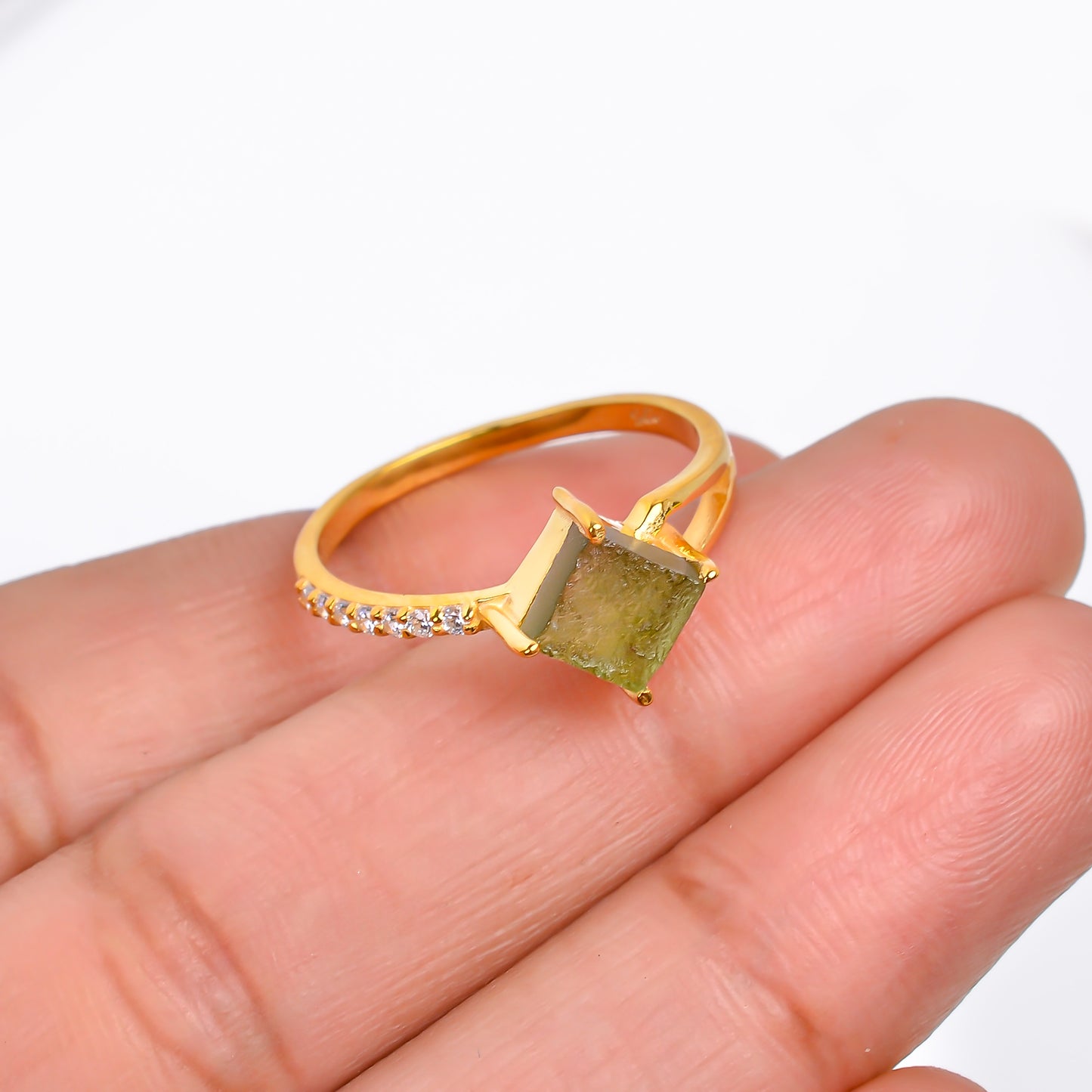 925 Sterling Silver Dainty Minimalist Moldavite Ring
