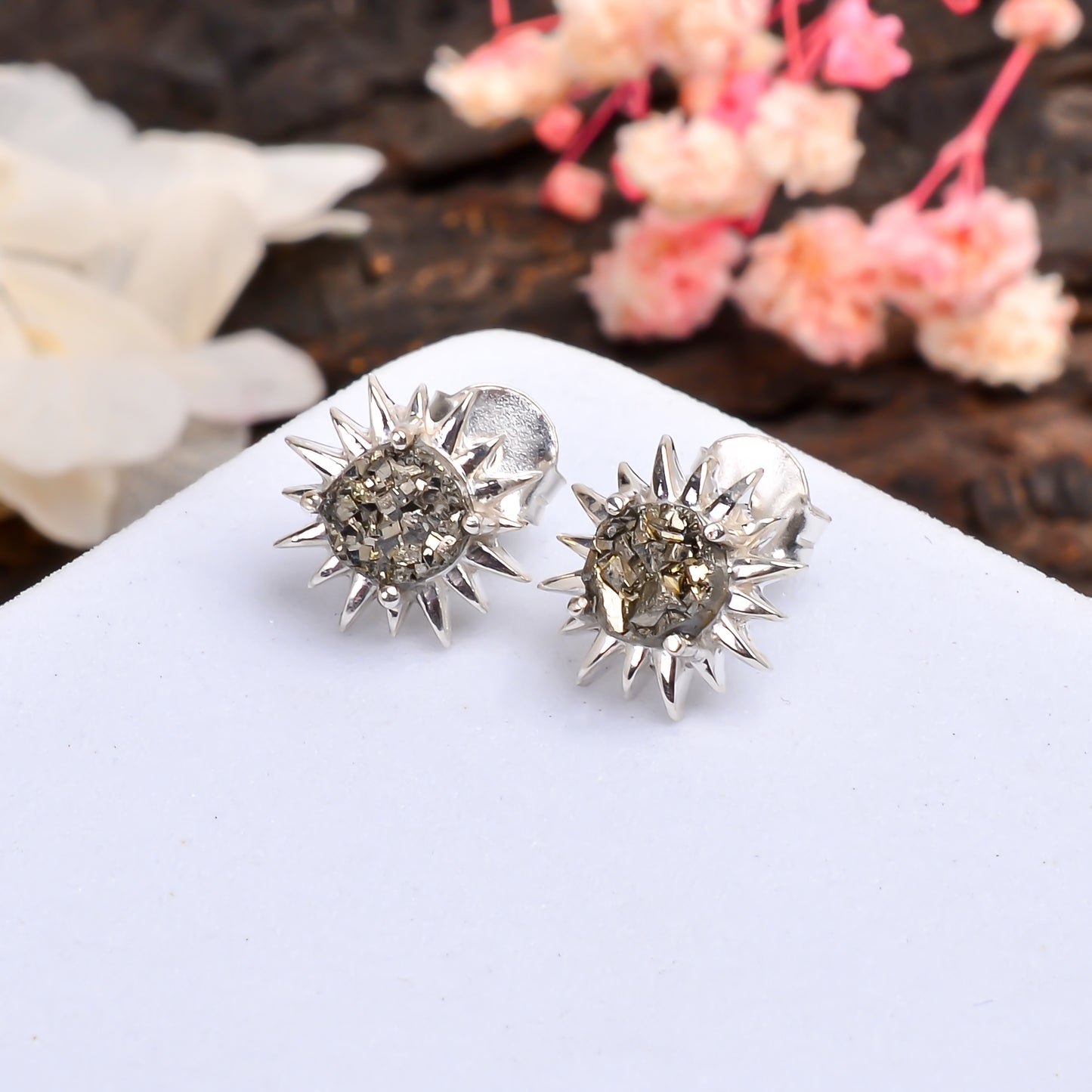 Minimalist Raw Pyrite Studs - SilverForestaa