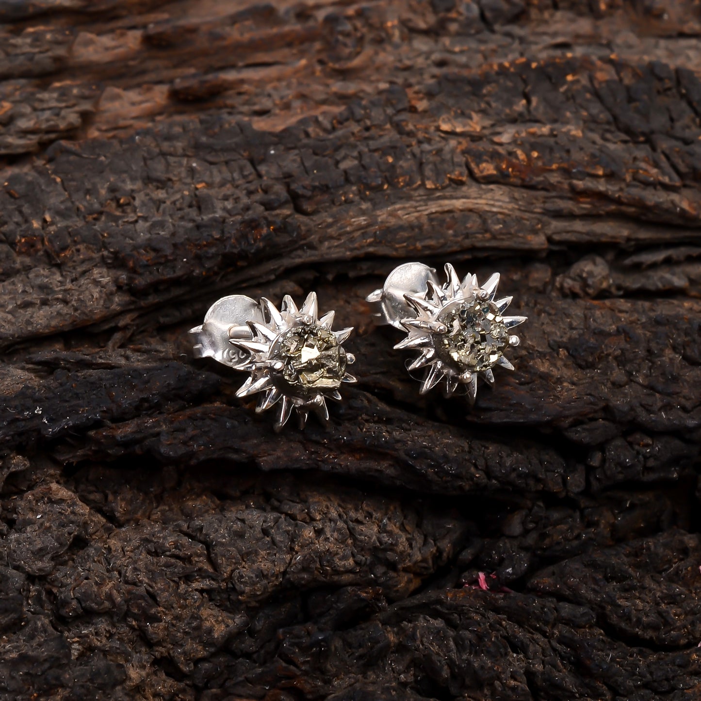 Minimalist Raw Pyrite Studs - SilverForestaa