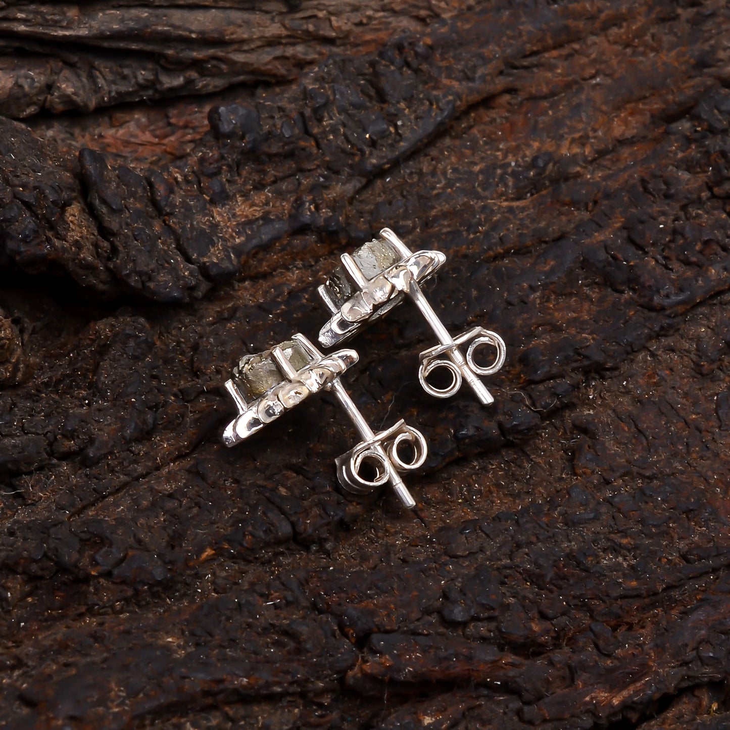 Minimalist Raw Pyrite Studs - SilverForestaa