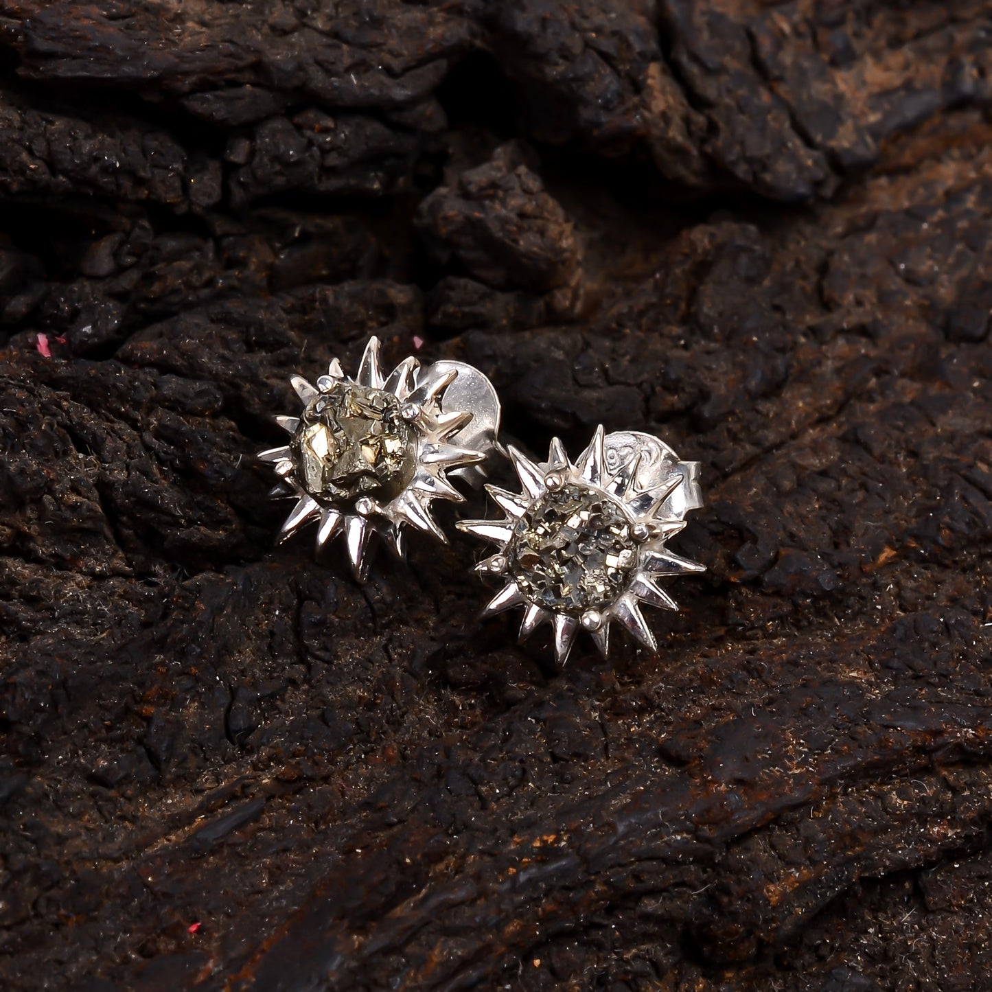 Minimalist Raw Pyrite Studs - SilverForestaa