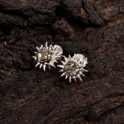 Minimalist Raw Pyrite Studs - SilverForestaa