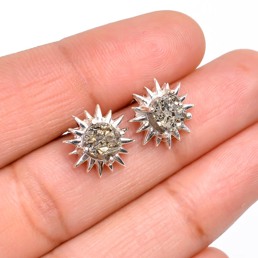 Minimalist Raw Pyrite Studs - SilverForestaa