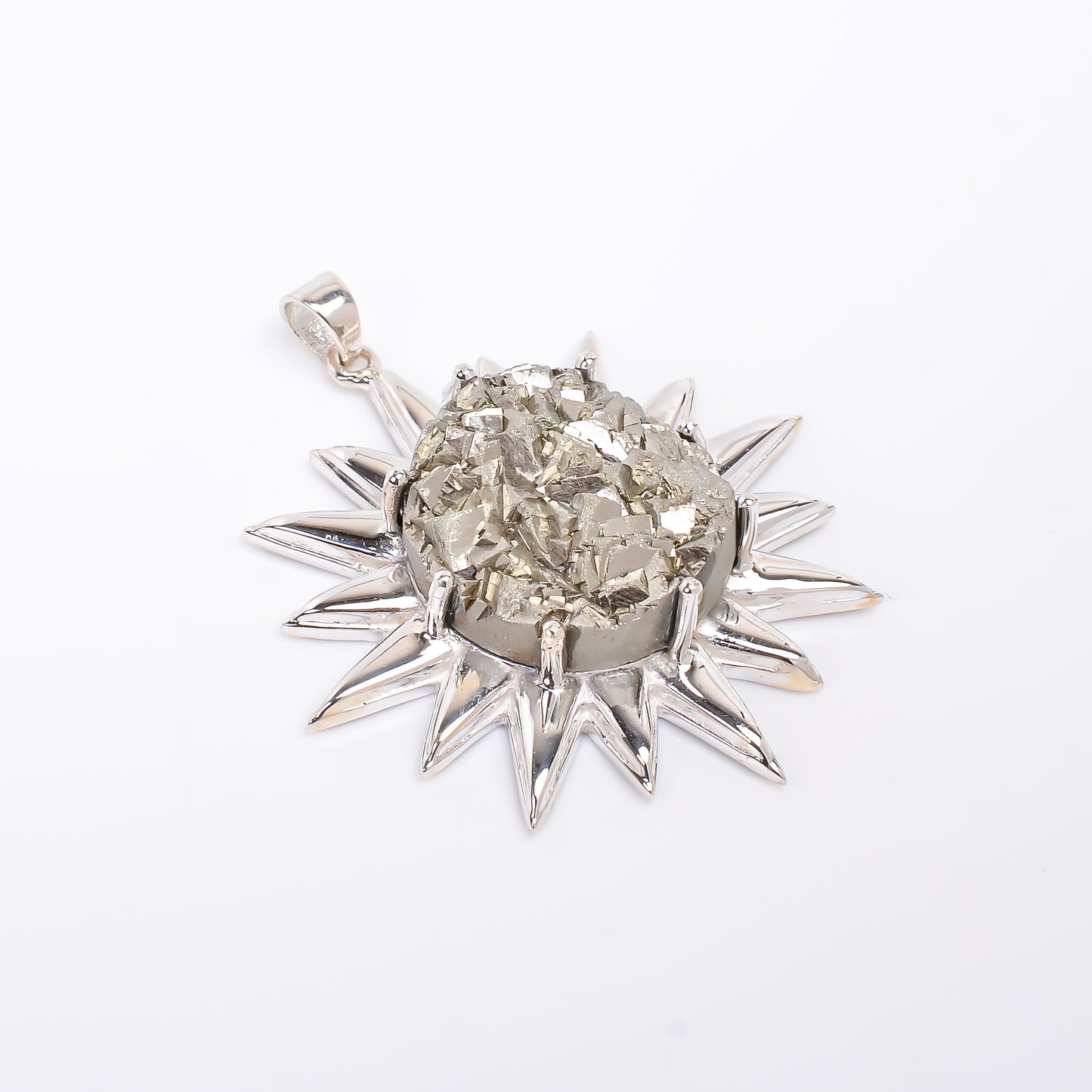 925 Sterling Silver Raw Rough Iron Pyrite Necklace - SilverForestaa