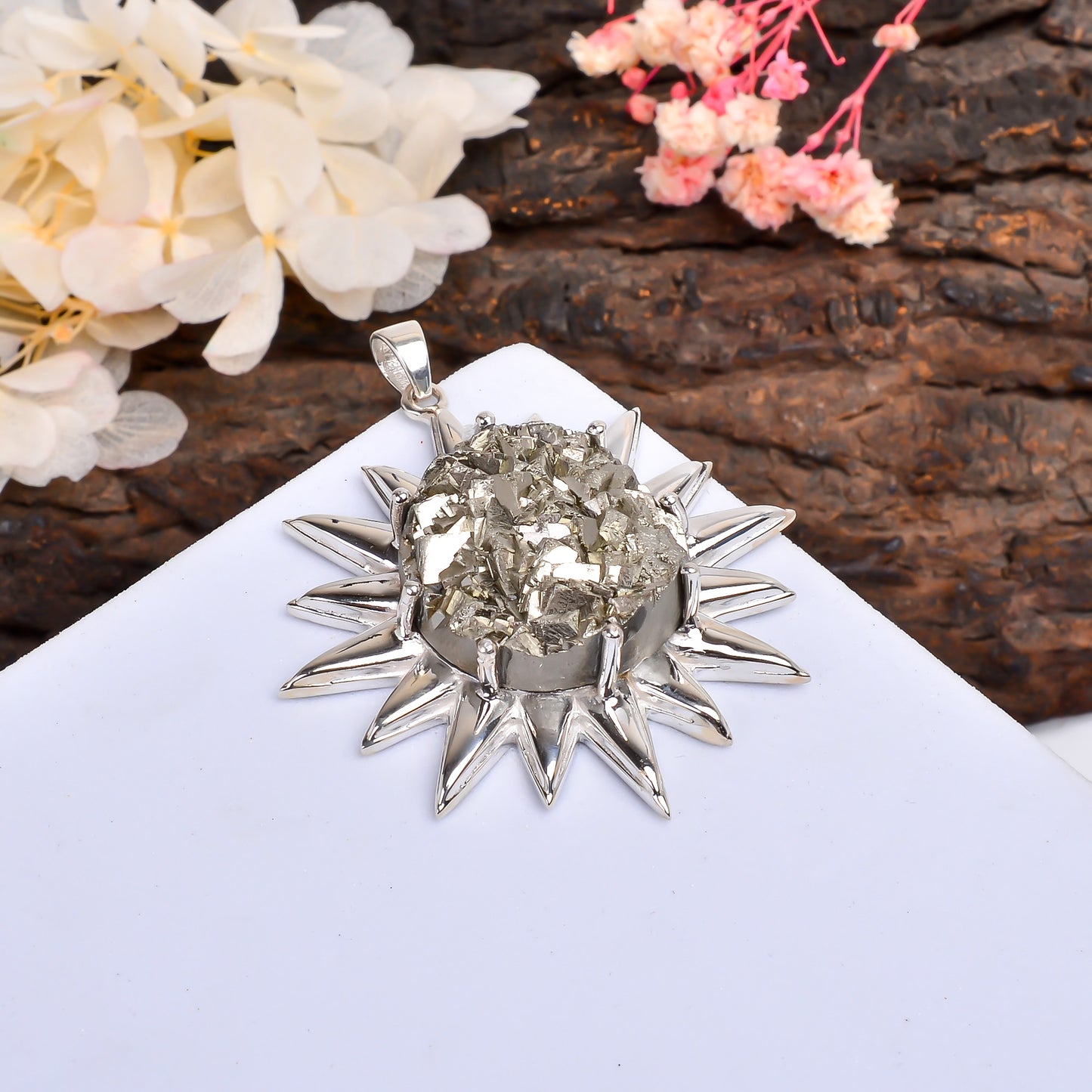 925 Sterling Silver Raw Rough Iron Pyrite Necklace - SilverForestaa