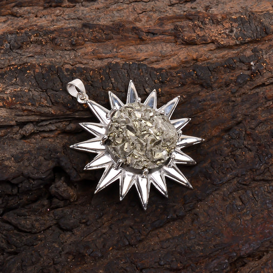 925 Sterling Silver Raw Rough Iron Pyrite Necklace - SilverForestaa