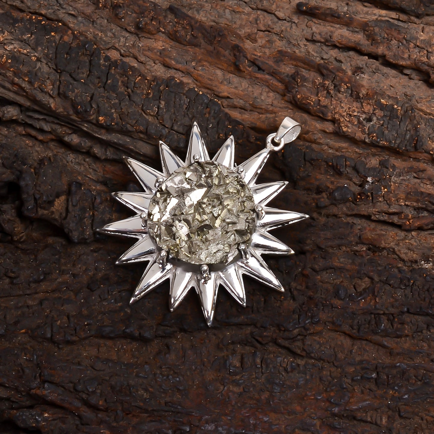 925 Sterling Silver Raw Rough Iron Pyrite Necklace - SilverForestaa