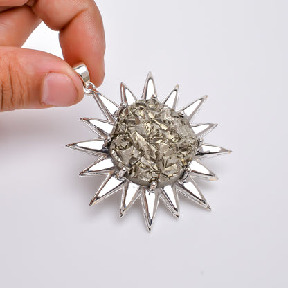 925 Sterling Silver Raw Rough Iron Pyrite Necklace - SilverForestaa